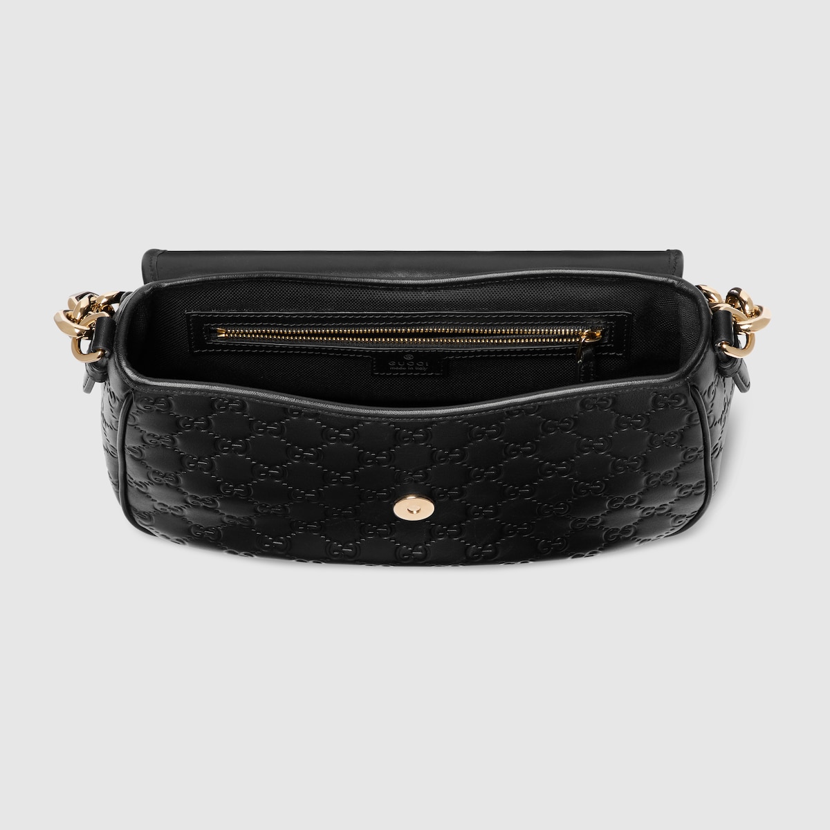 GG Emblem medium shoulder bag in black GG leather | GUCCI® US