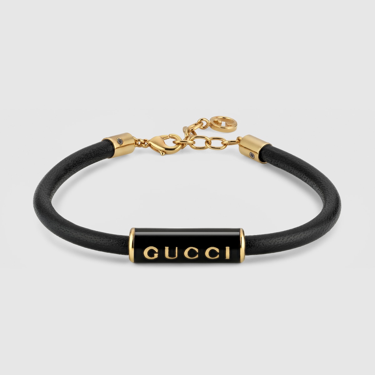 【GUCCI】Interlocking G Enamel Chain Bracelet Black Bracelet with enamel Round Interlocking G in black leather