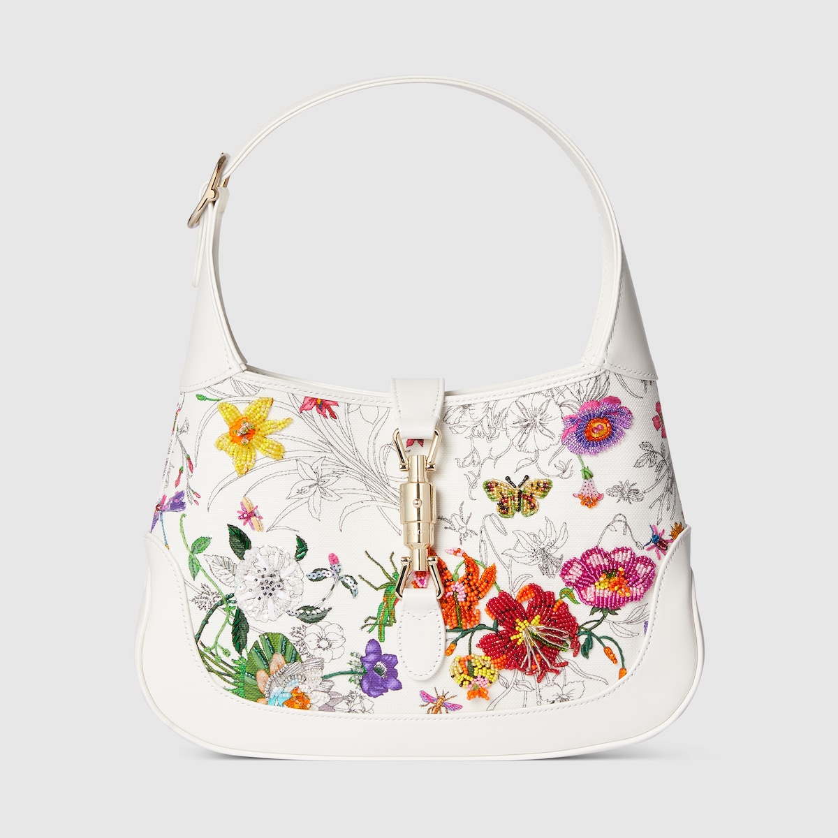 Gucci Jackie 1961 embroidered medium bag in white cotton