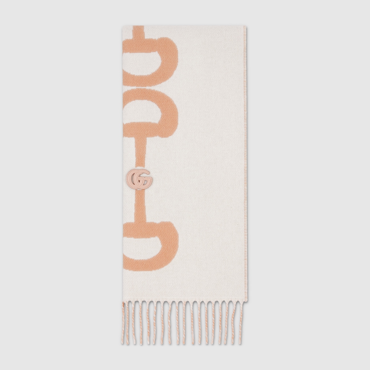 Wool cashmere scarf with intarsia in white and pink | GUCCI® CA