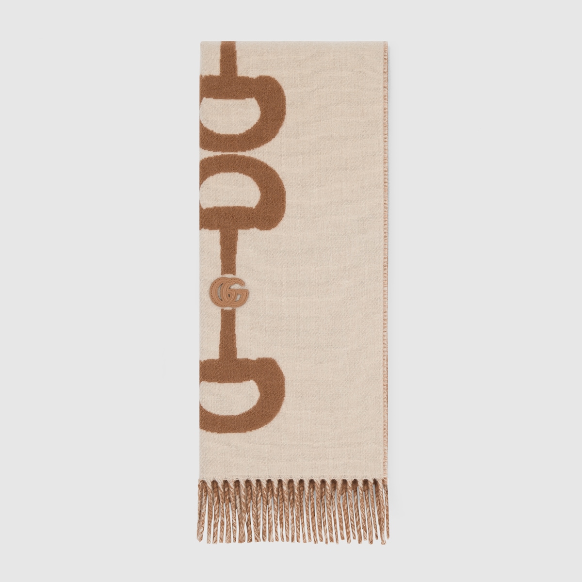 Wool cashmere scarf with intarsia in ivory and beige GUCCI® AT