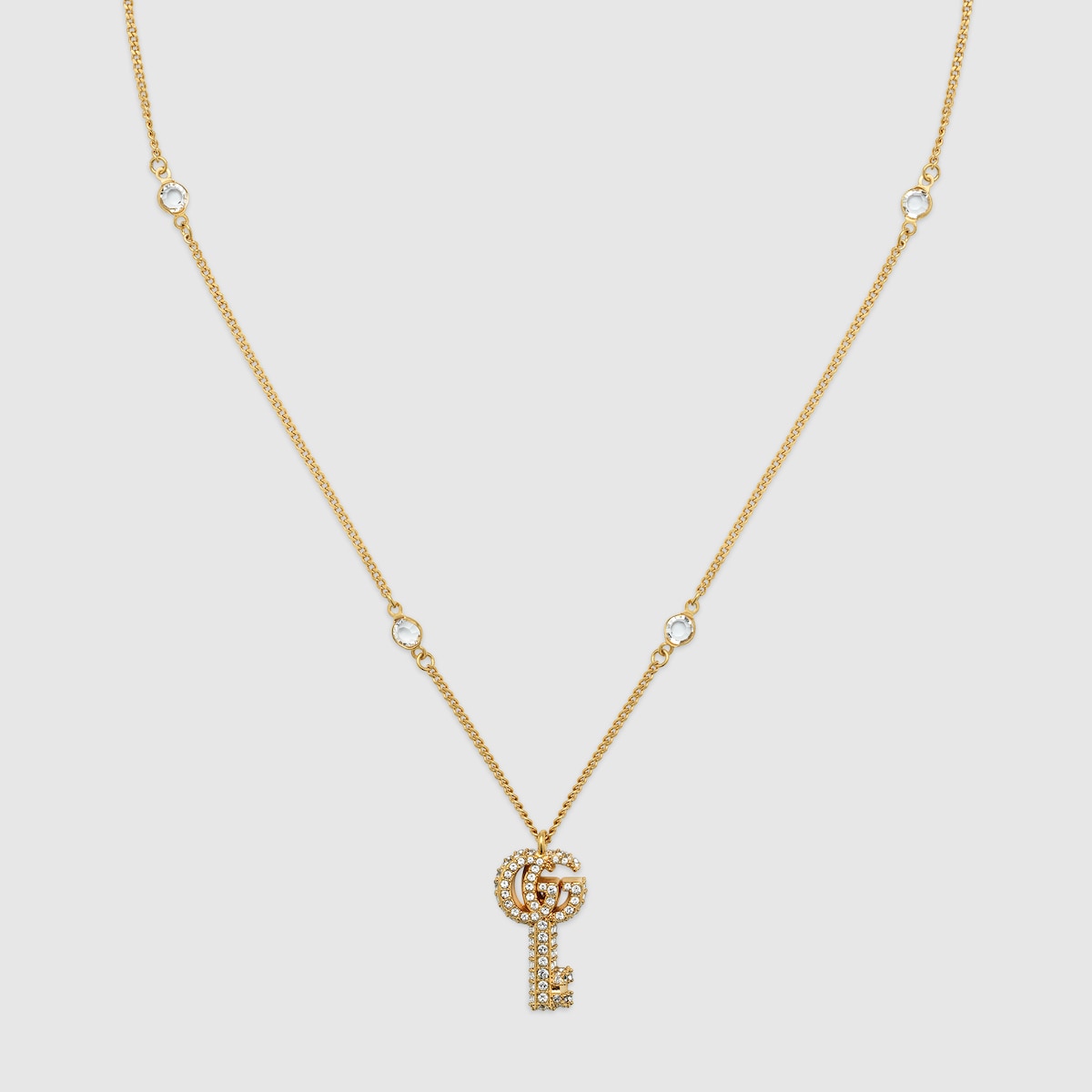 Gucci ゴールドロゴキーチェーンネックレス GG Marmont key crystal necklace in gold finish | GUCCI® US