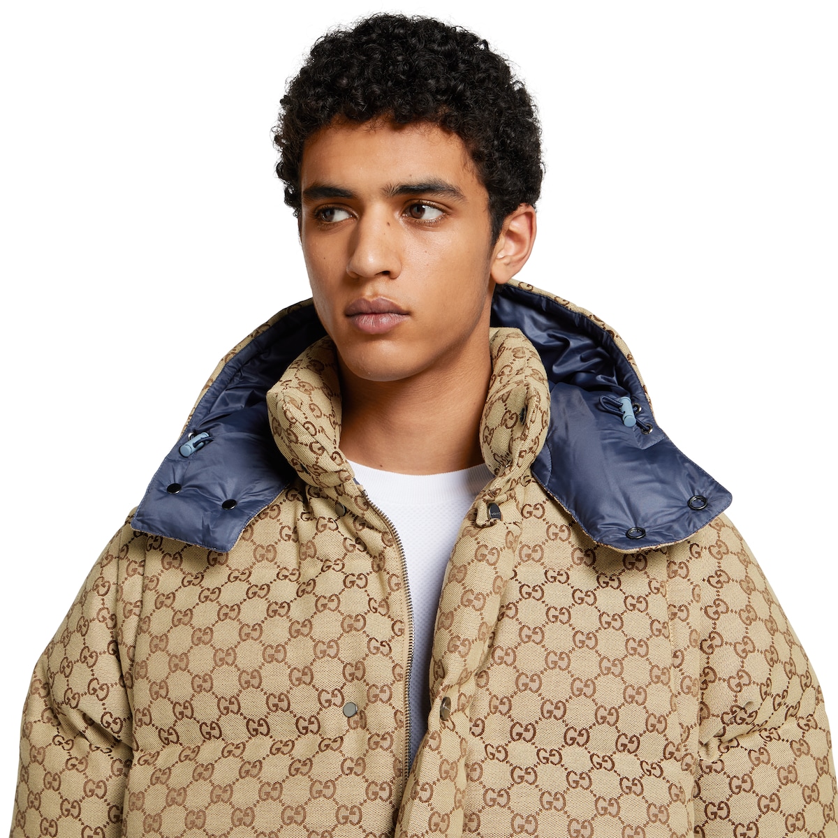 GG canvas down jacket in camel and dark brown | GUCCI® NL