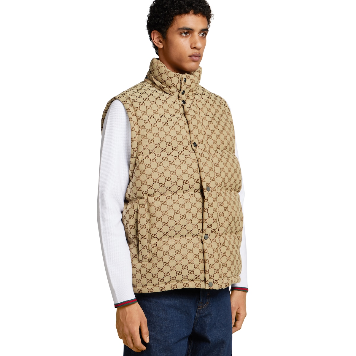 GG canvas down jacket in camel and dark brown | GUCCI® NL