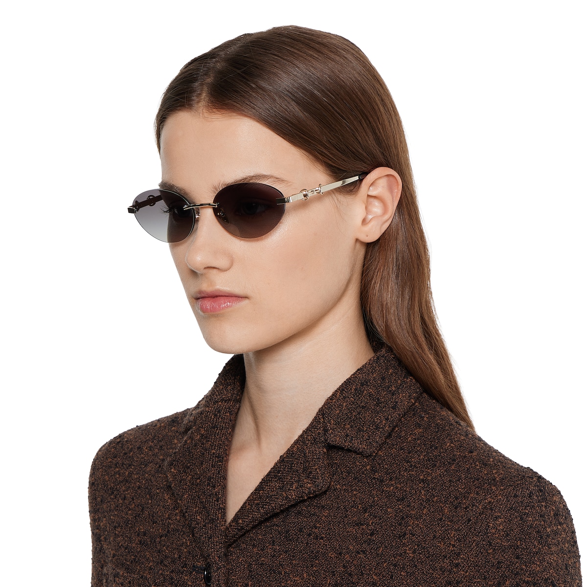 Frameless oval sunglasses in gold-toned | GUCCI® US