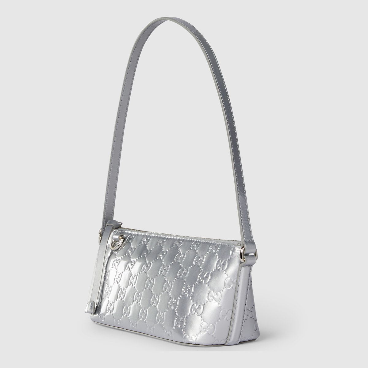 GG Emblem small shoulder bag in silver GG leather | GUCCI® US