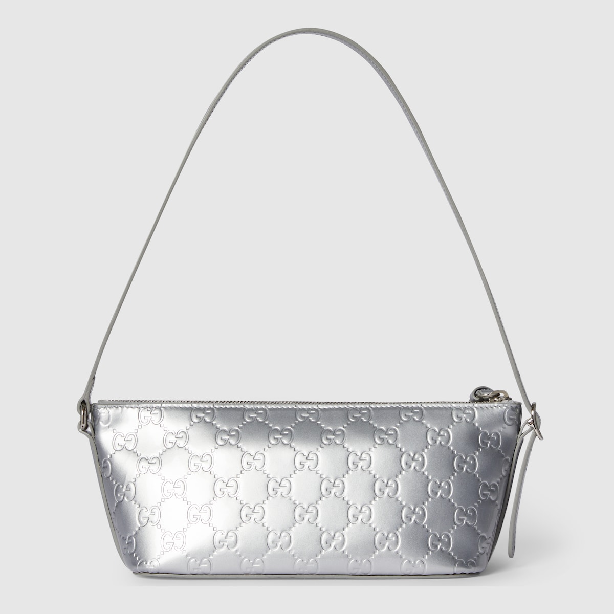 Gucci シルバー レザー ショルダーバッグ GUCCI グッチ 斜め掛けショルダーバッグ GGマーモント レザー シルバー