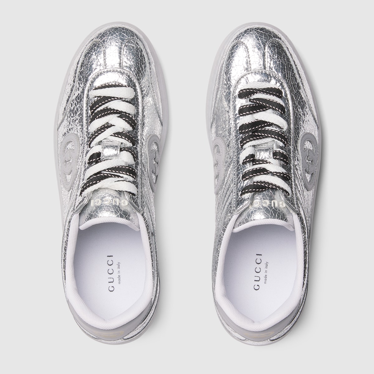 Women's G75 sneaker in silver textured leather | GUCCI® US