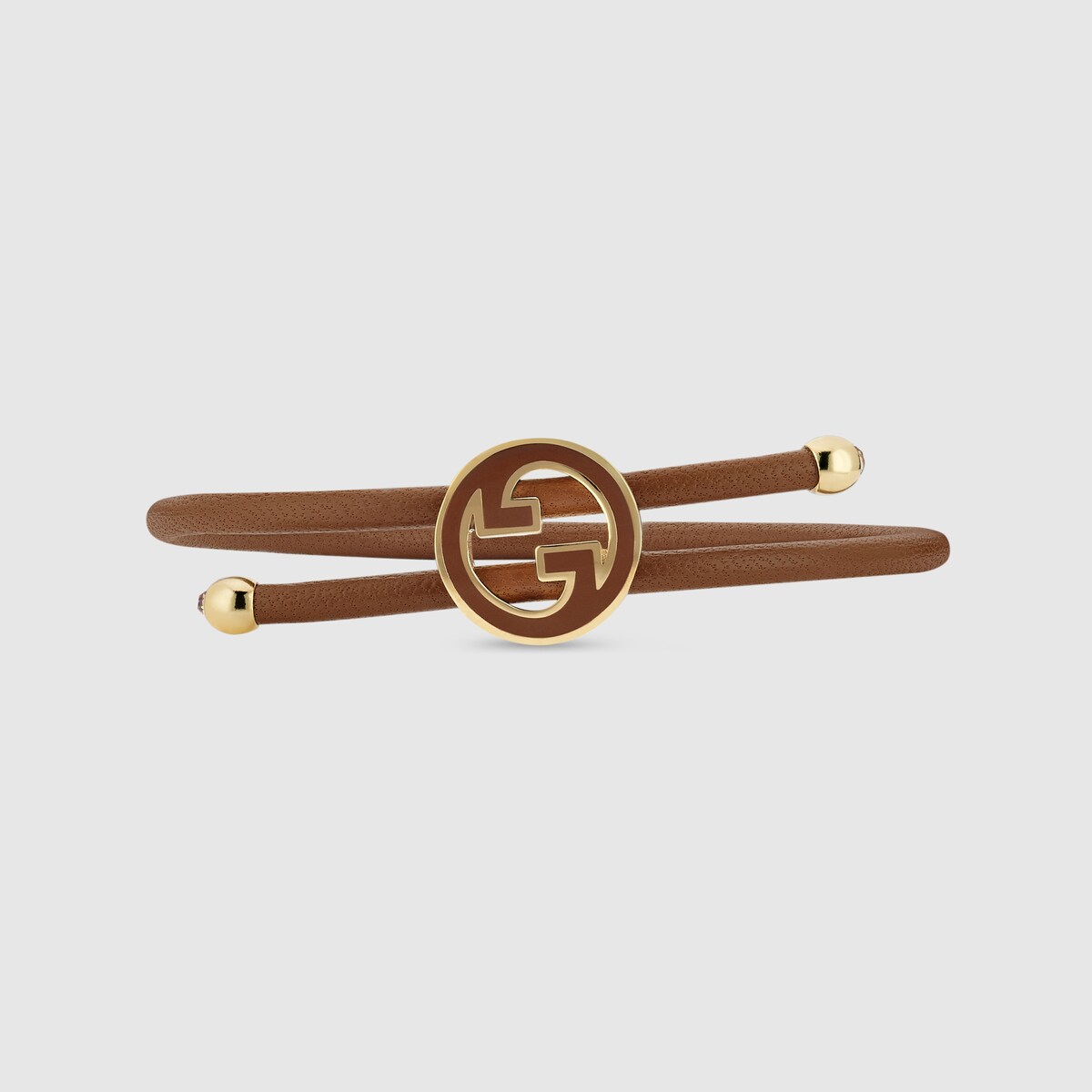 Bracelet with enamel Round Interlocking G in brown leather - thumbnail 3