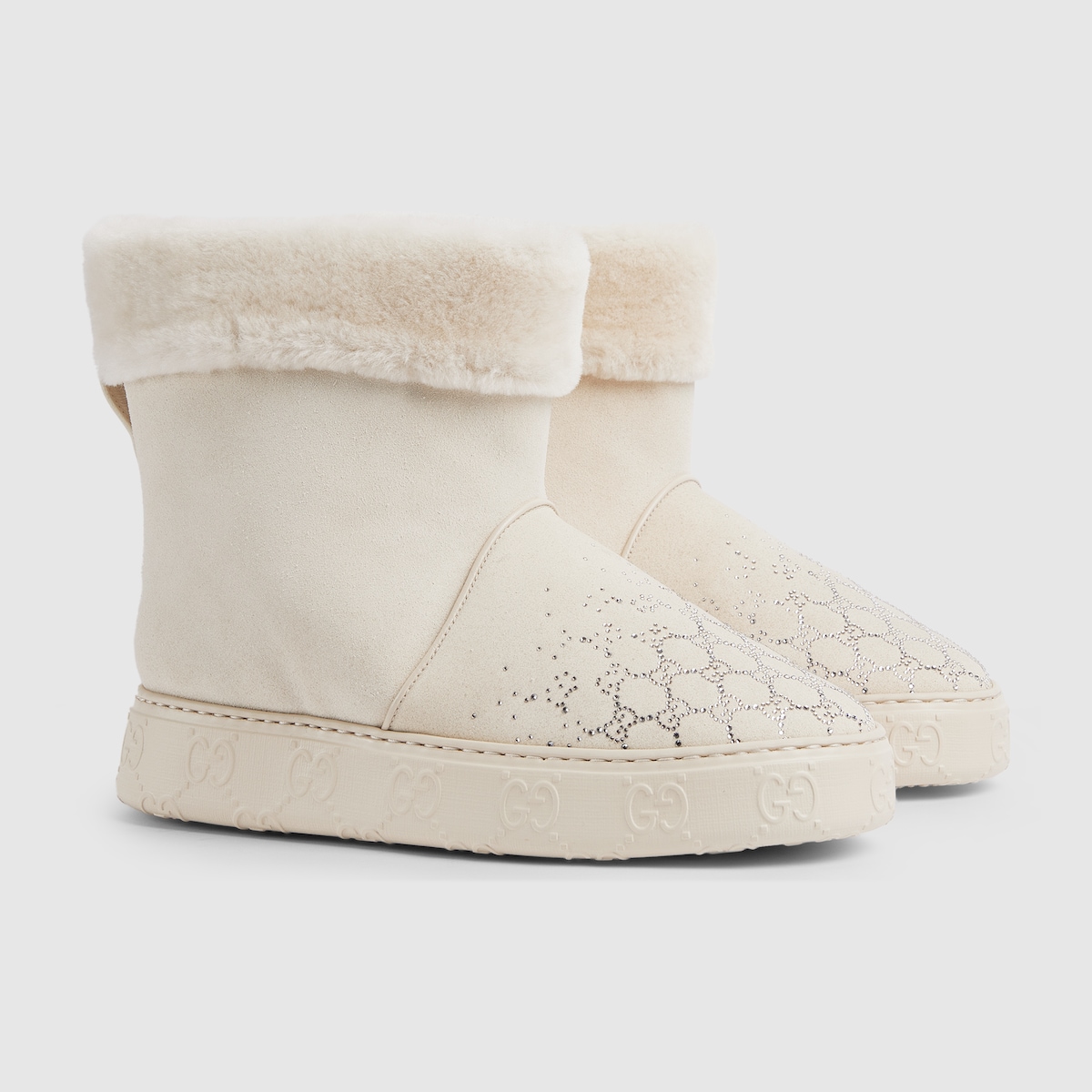 Women's boot with merino wool lining in white suede | GUCCI® US