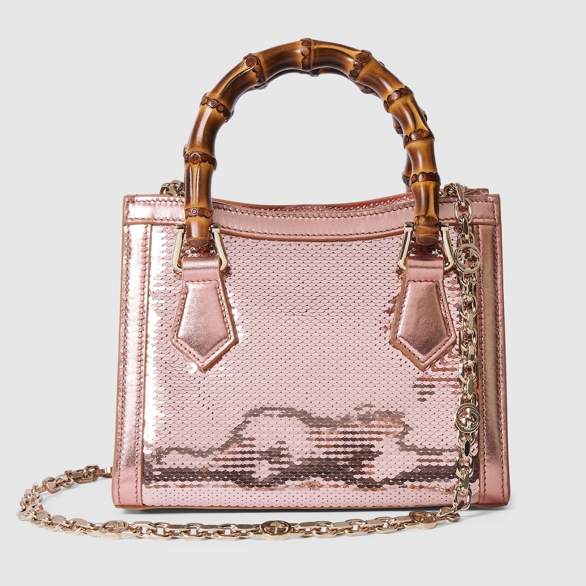 Gucci Diana embroidered small tote bag in light pink silk satin