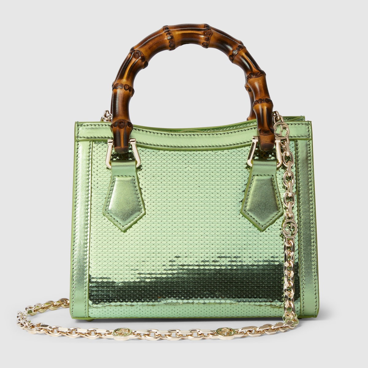 Gucci Diana embroidered small tote bag in pale green silk satin