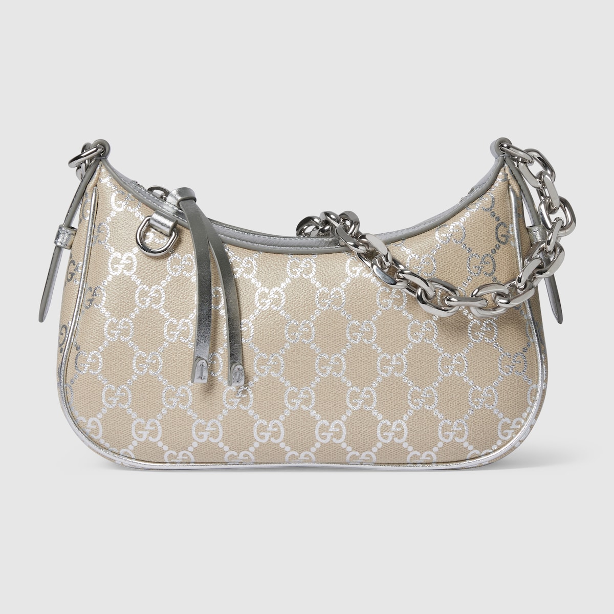 GG Emblem small shoulder bag in silver GG fabric | GUCCI® US