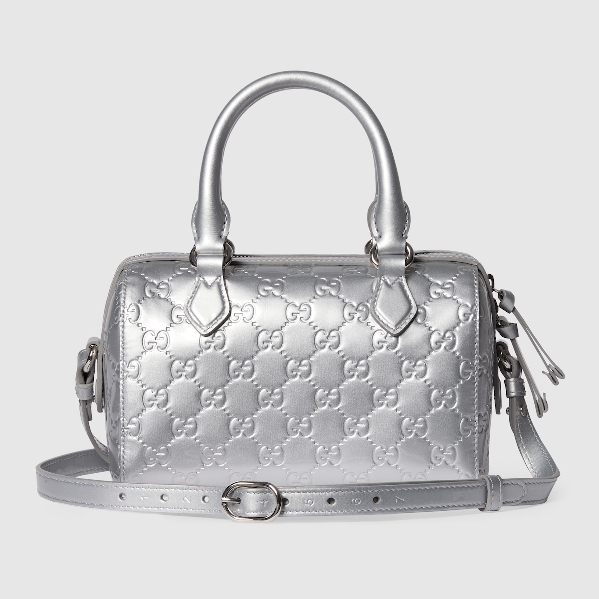 GGエンブレム〕スモール ボストンバッグ ・シルバー GGレザー | GUCCI公式