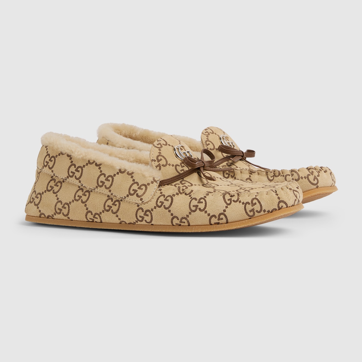 Women's driver loafer with merino wool lining in brown GG suede