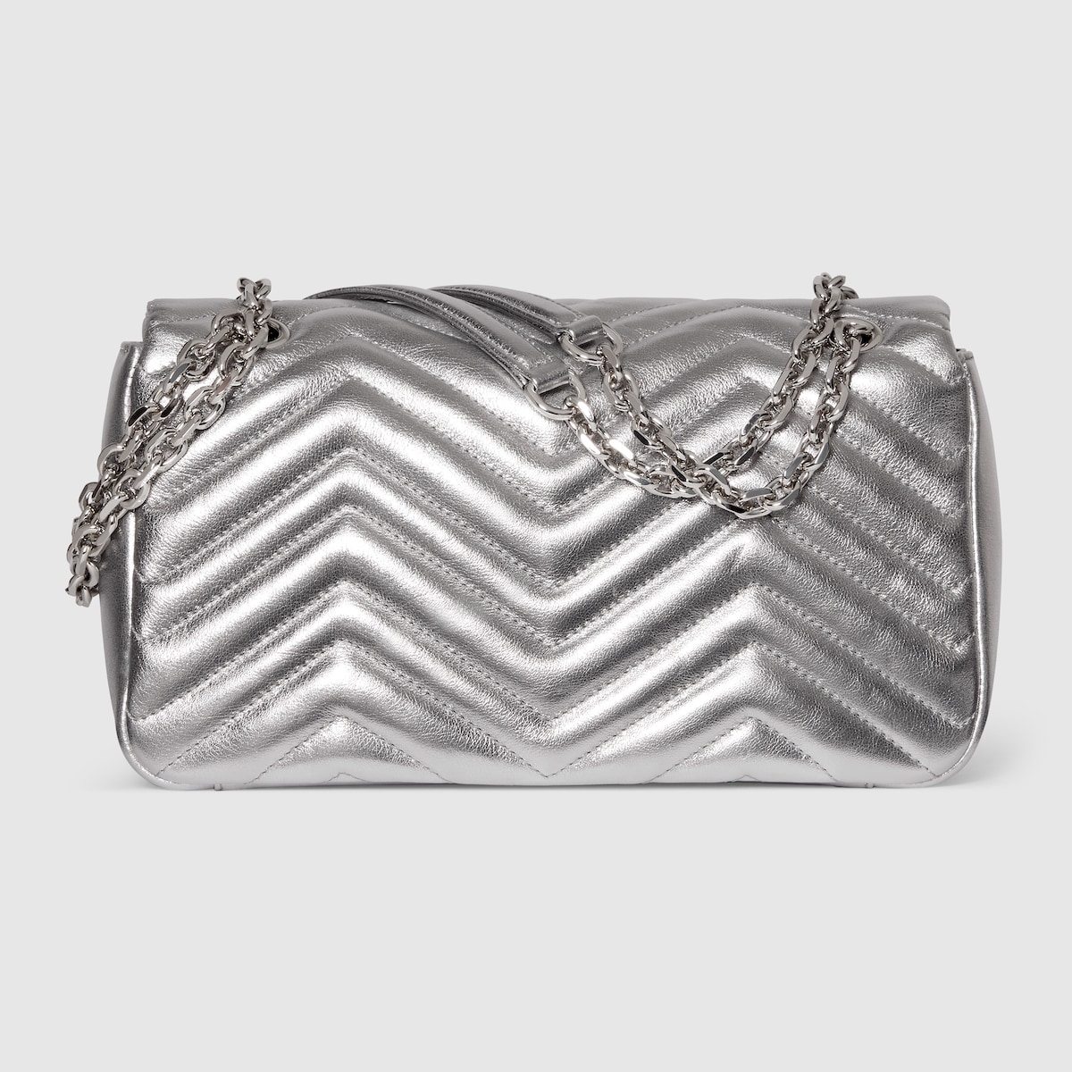 GG Marmont medium shoulder bag in silver lamé leather | GUCCI® US