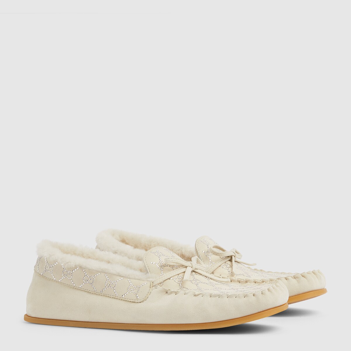 Women's GG crystal driver loafer in white suede | GUCCI® US