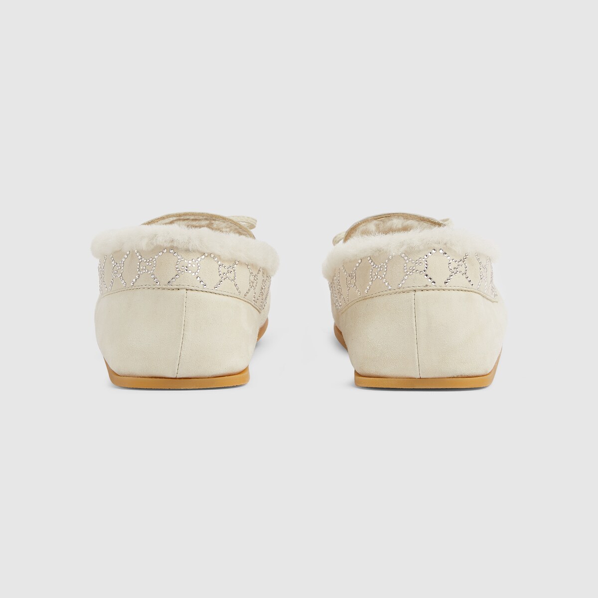 Women's GG crystal driver loafer in white suede | GUCCI® US