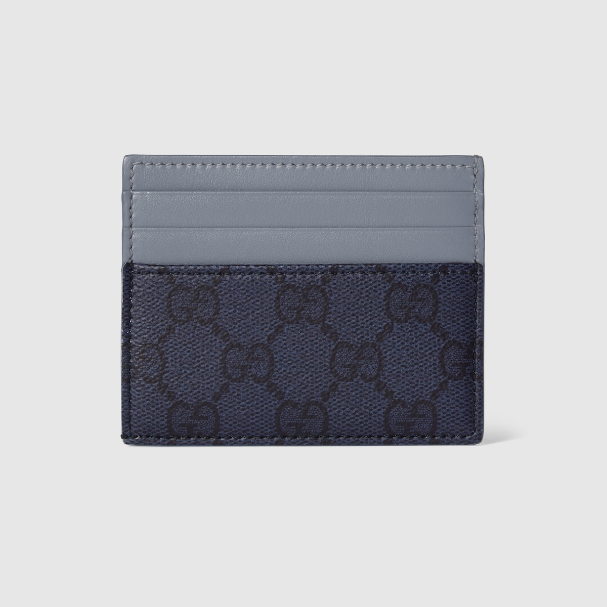 Dusty blue trim GG card case in dark blue GG Supreme