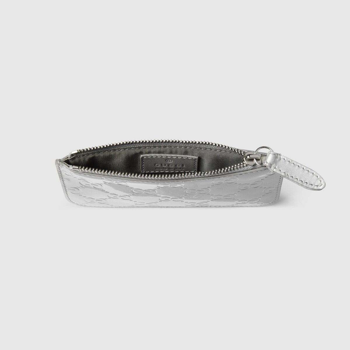 GG Emblem key pouch in silver GG leather | GUCCI® US