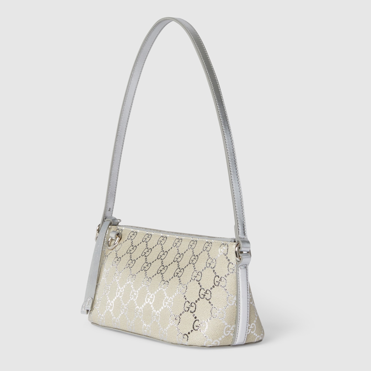 GGエンブレム〕スモール ショルダーバッグ ・シルバー GG ファブリック