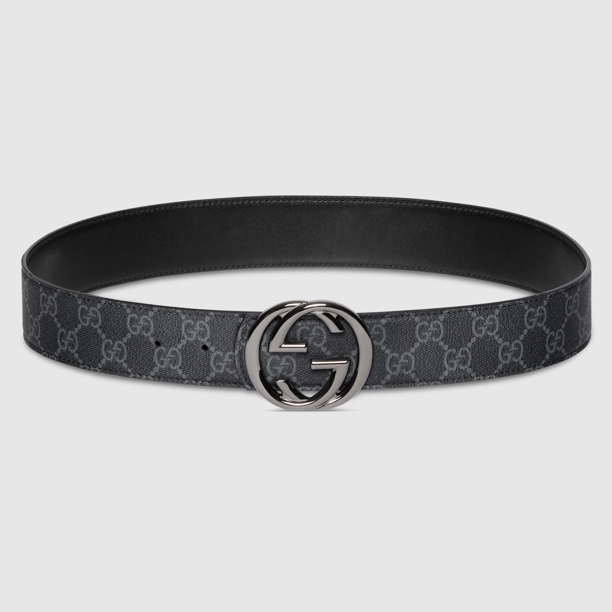 GUCCI ウェブ ベルト（G バックル）ブラックレザー ダブルG シャイニーバックル ワイド ベルト ・ブラック レザー