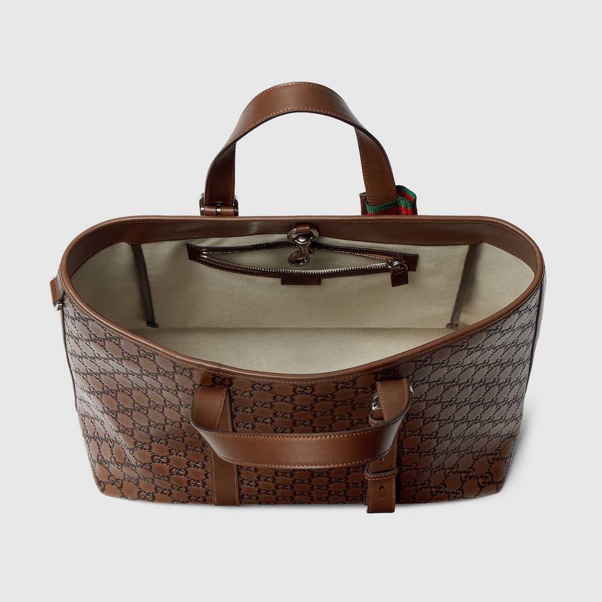 GG Emblem large tote bag in brown and black GG leather | GUCCI® US