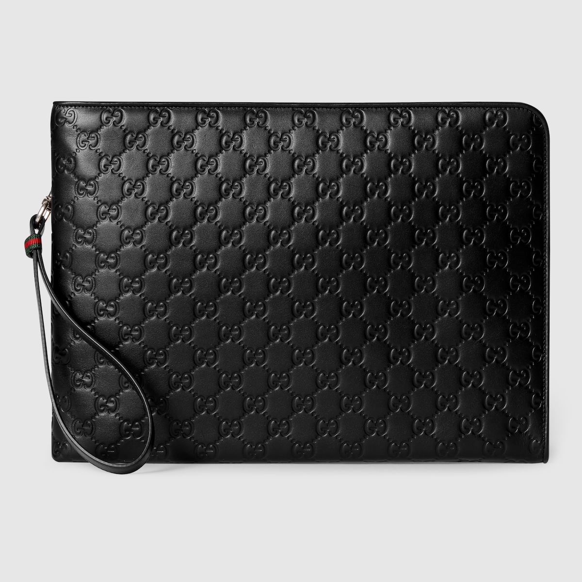 GG Emblem pouch in black GG leather | GUCCI® SI