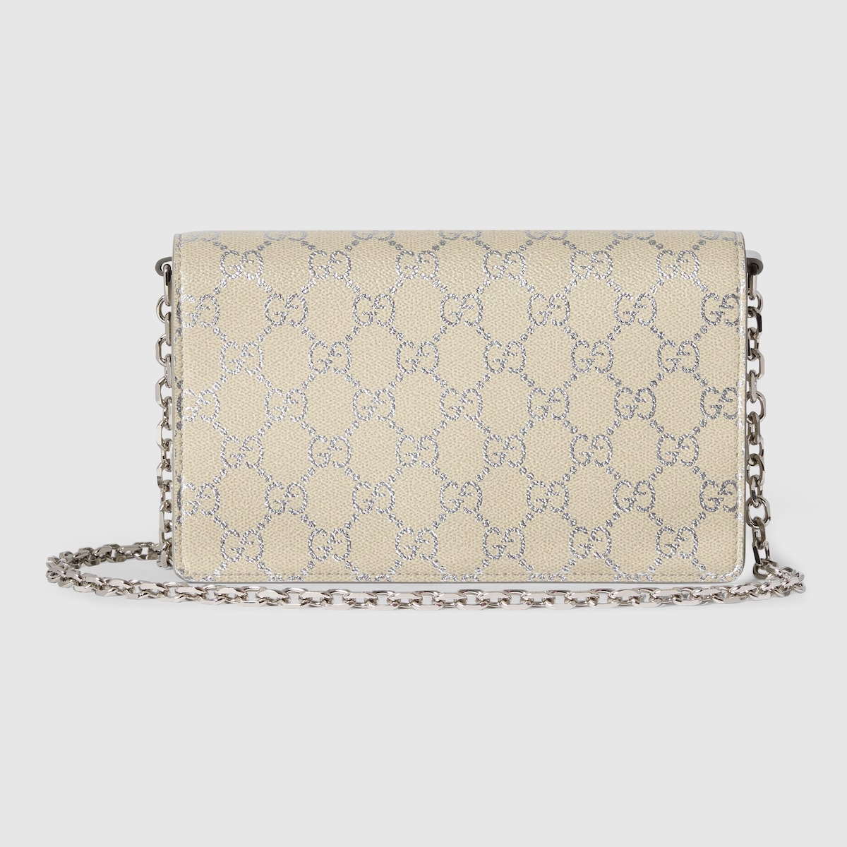 GG Emblem wallet on chain in silver GG fabric | GUCCI® US