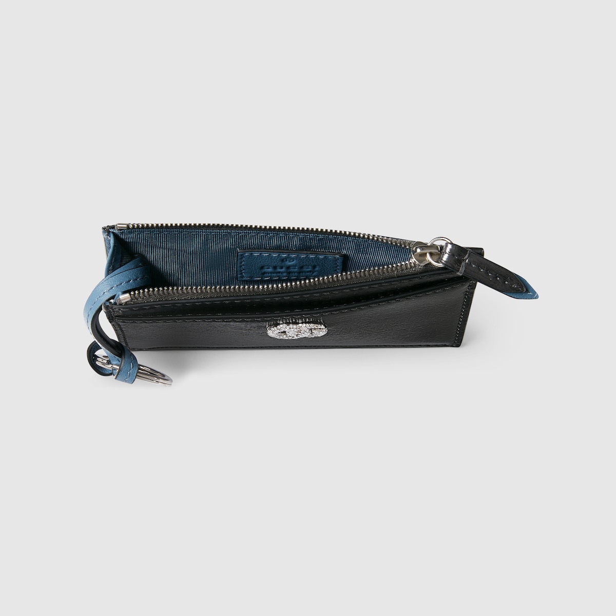 GG Marmont zip key pouch in silver patent leather | GUCCI® US