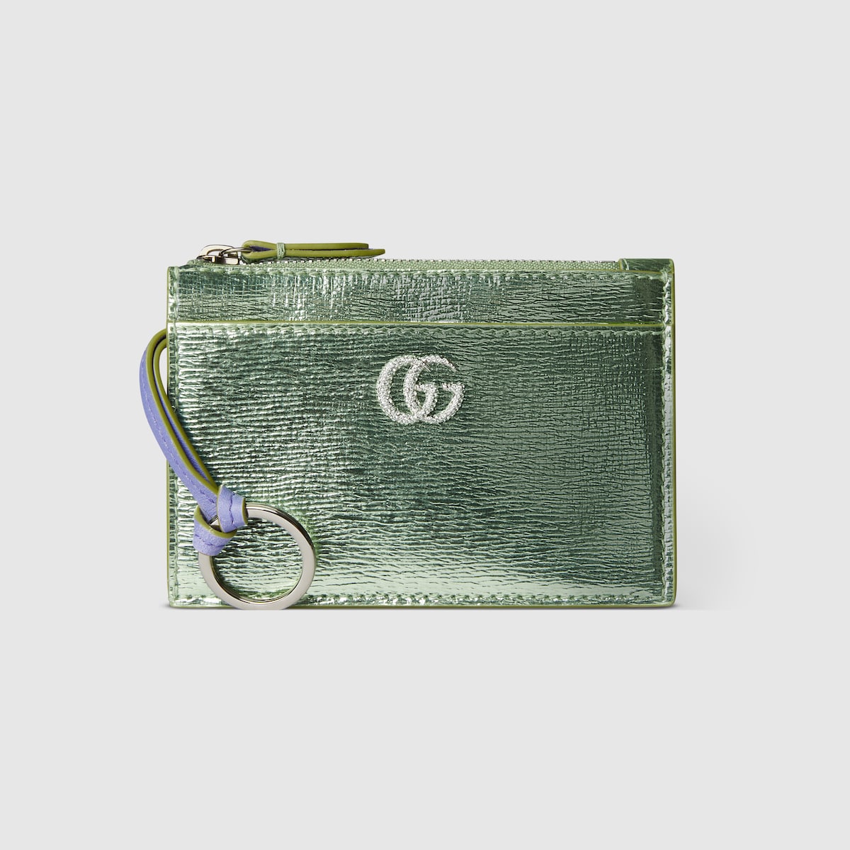 GUCCI メタルキーフック　ジップ GG Marmont zip key pouch in pale green patent leather | GUCCI® US