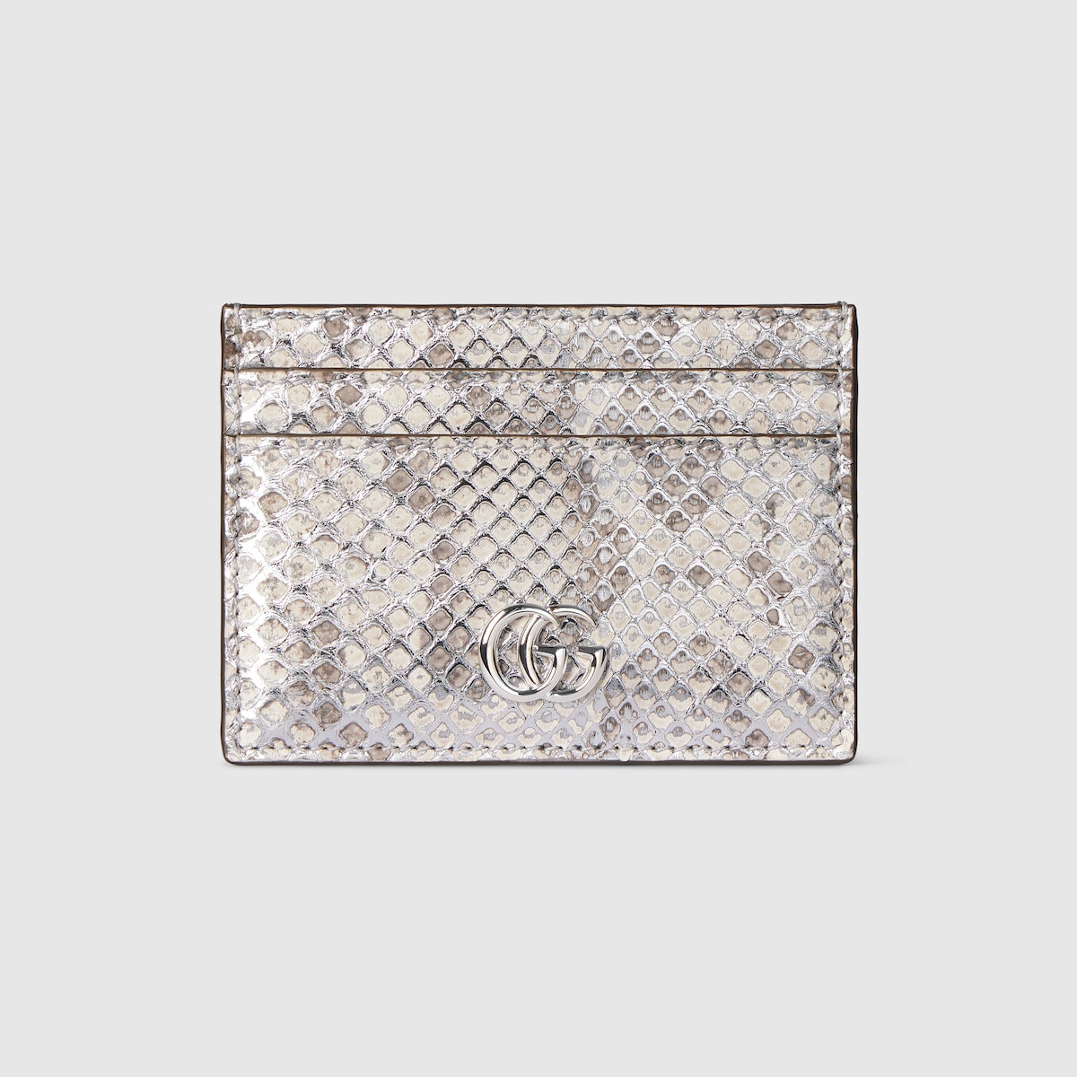 GG Marmont python card case in metallic silver | GUCCI® DE
