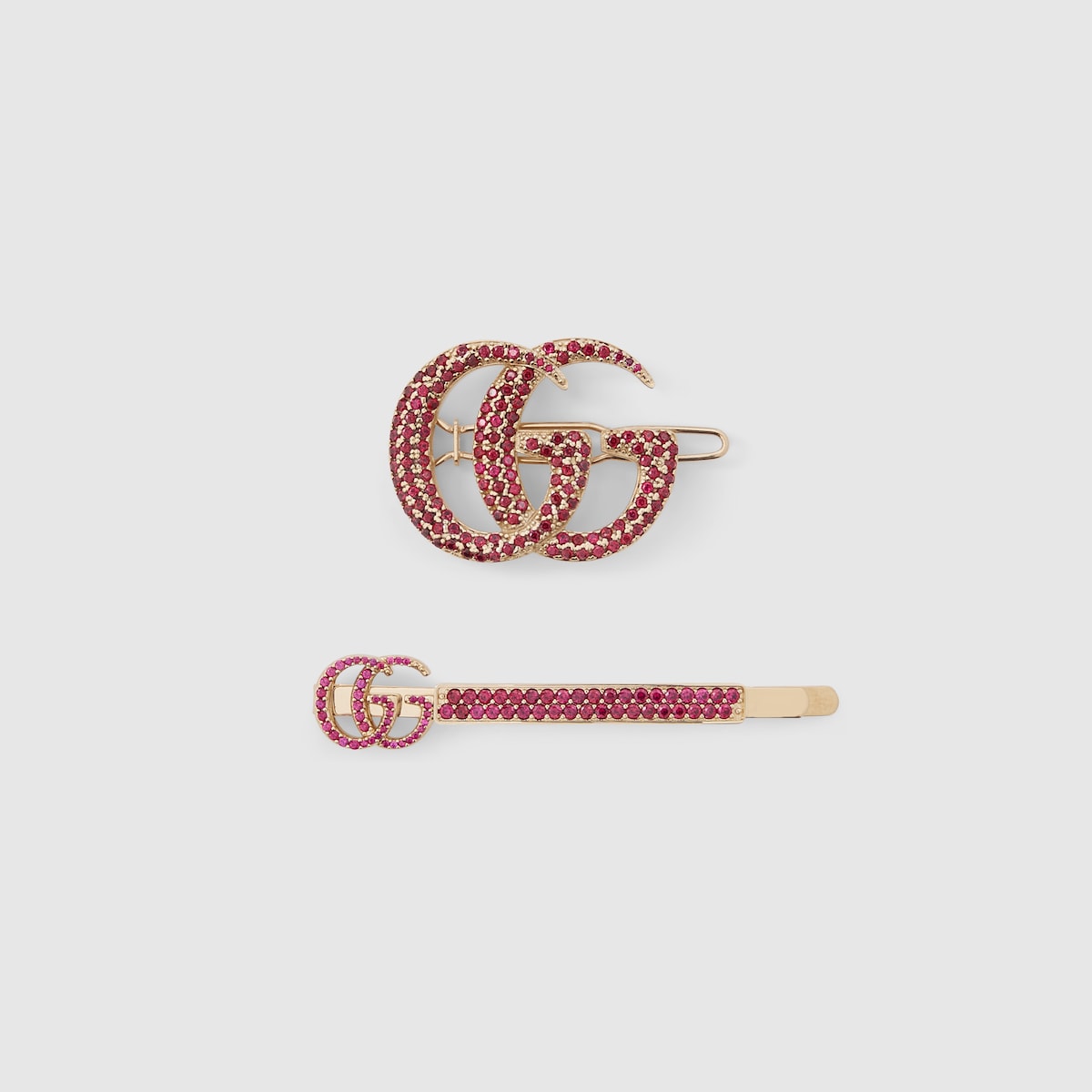 Double G hair slide set with crystals in gold-toned | GUCCI® US