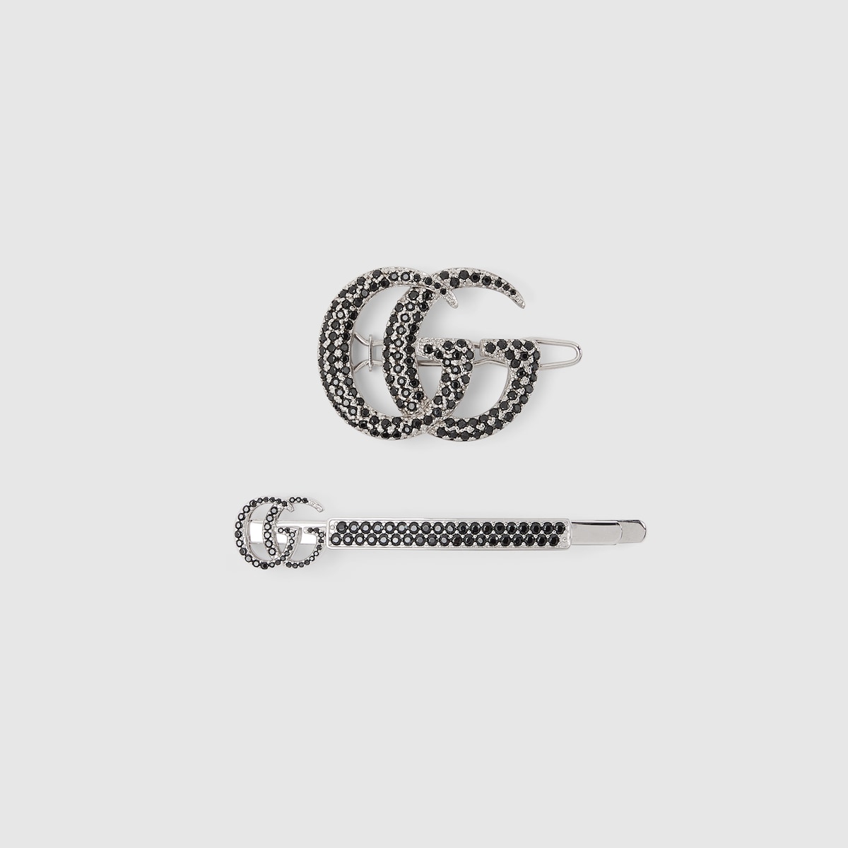 GUCCI ヘアピン Double G hair slide set with crystals in silver-toned | GUCCI® CA