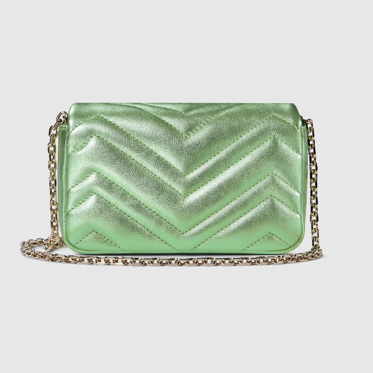GGマーモント〕ミニ ショルダーバッグ ・ペールグリーン ラメ レザー