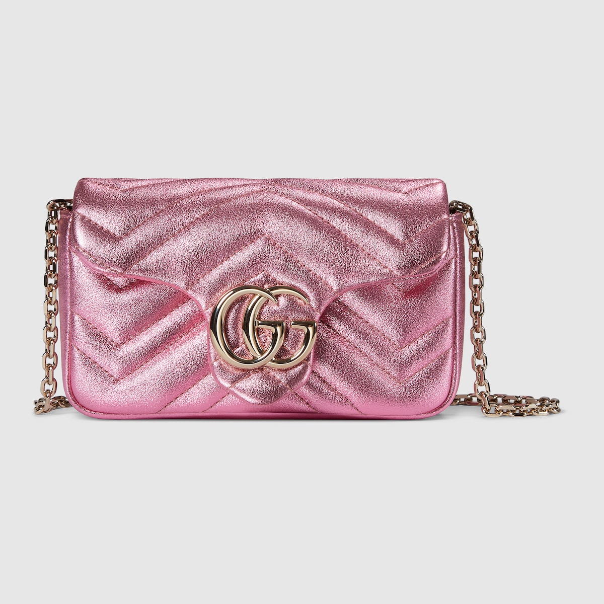 GG Marmont mini shoulder bag in bright pink lamé leather | GUCCI® US
