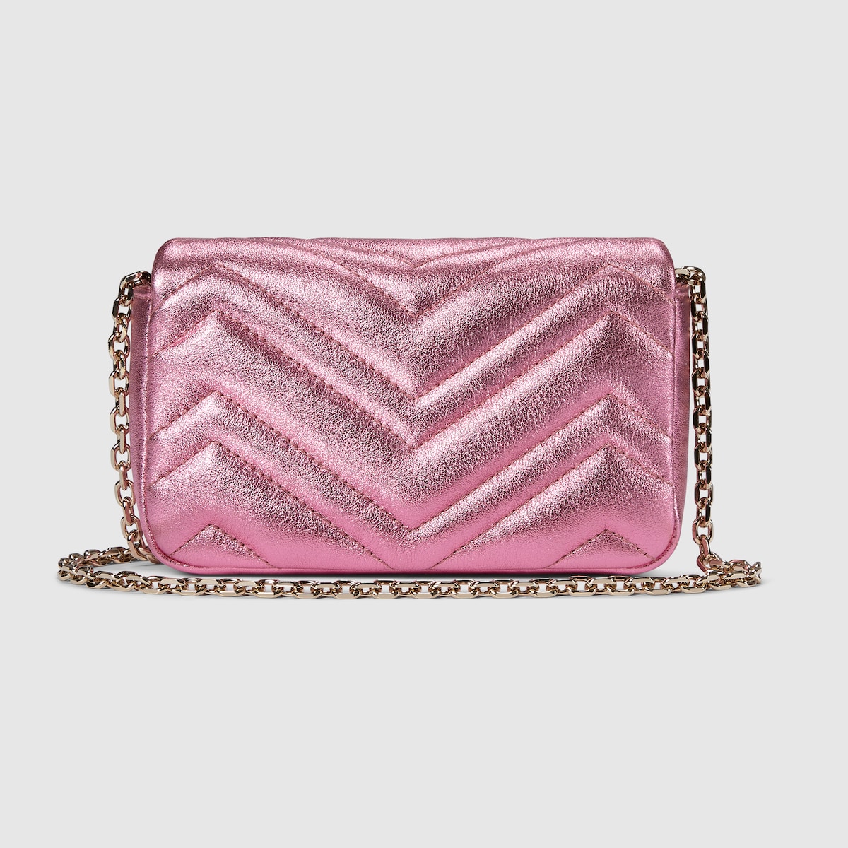 GG Marmont mini shoulder bag in bright pink lamé leather | GUCCI® CA