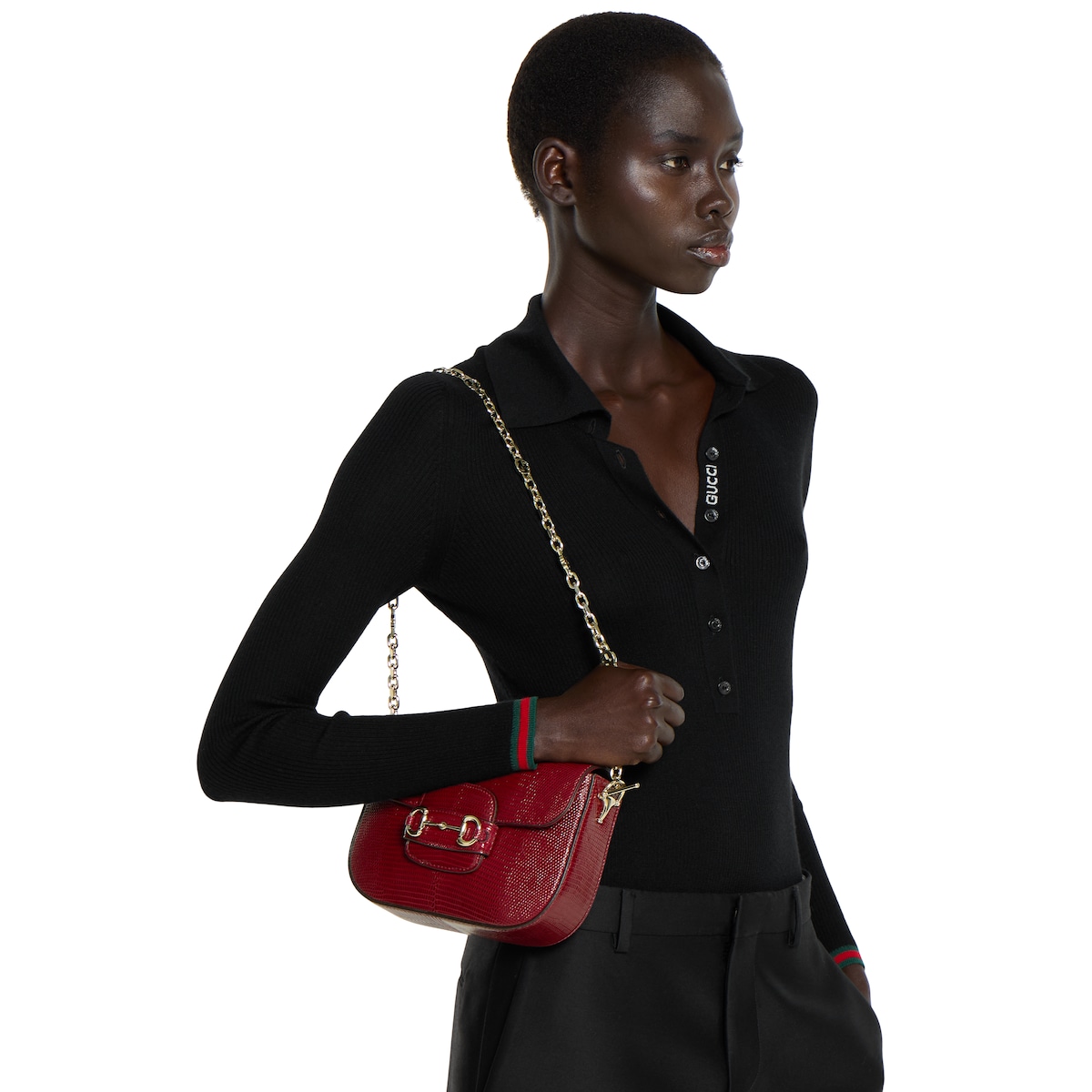 Gucci Horsebit 1955 lizard mini bag in Rosso Ancora red