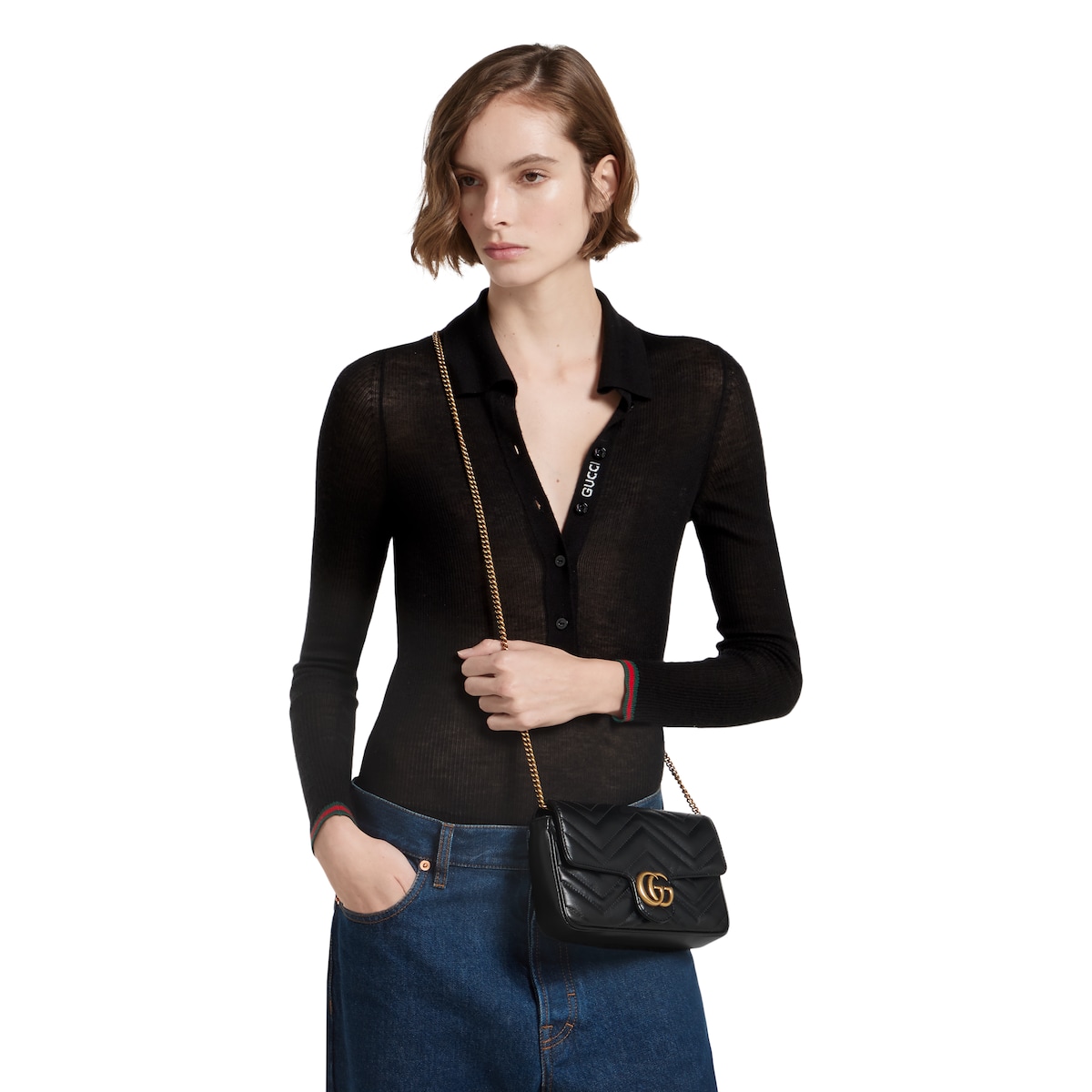 GGマーモント〕スモール ショルダーバッグ ・ブラック レザー