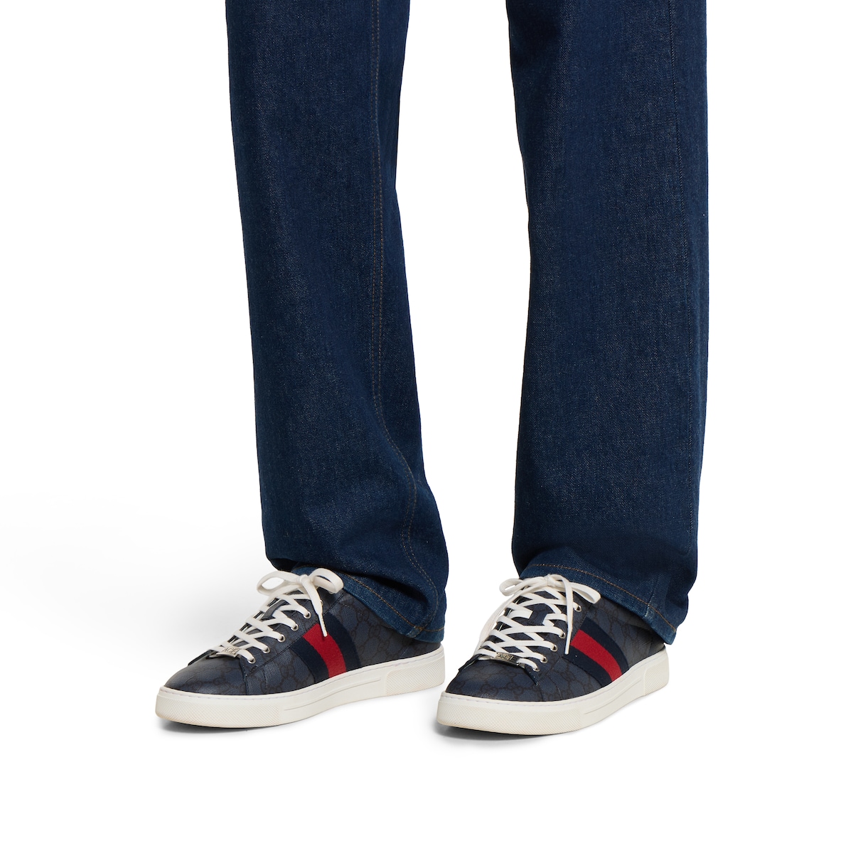 Men's Gucci Ace sneaker with Web in dark blue GG Supreme