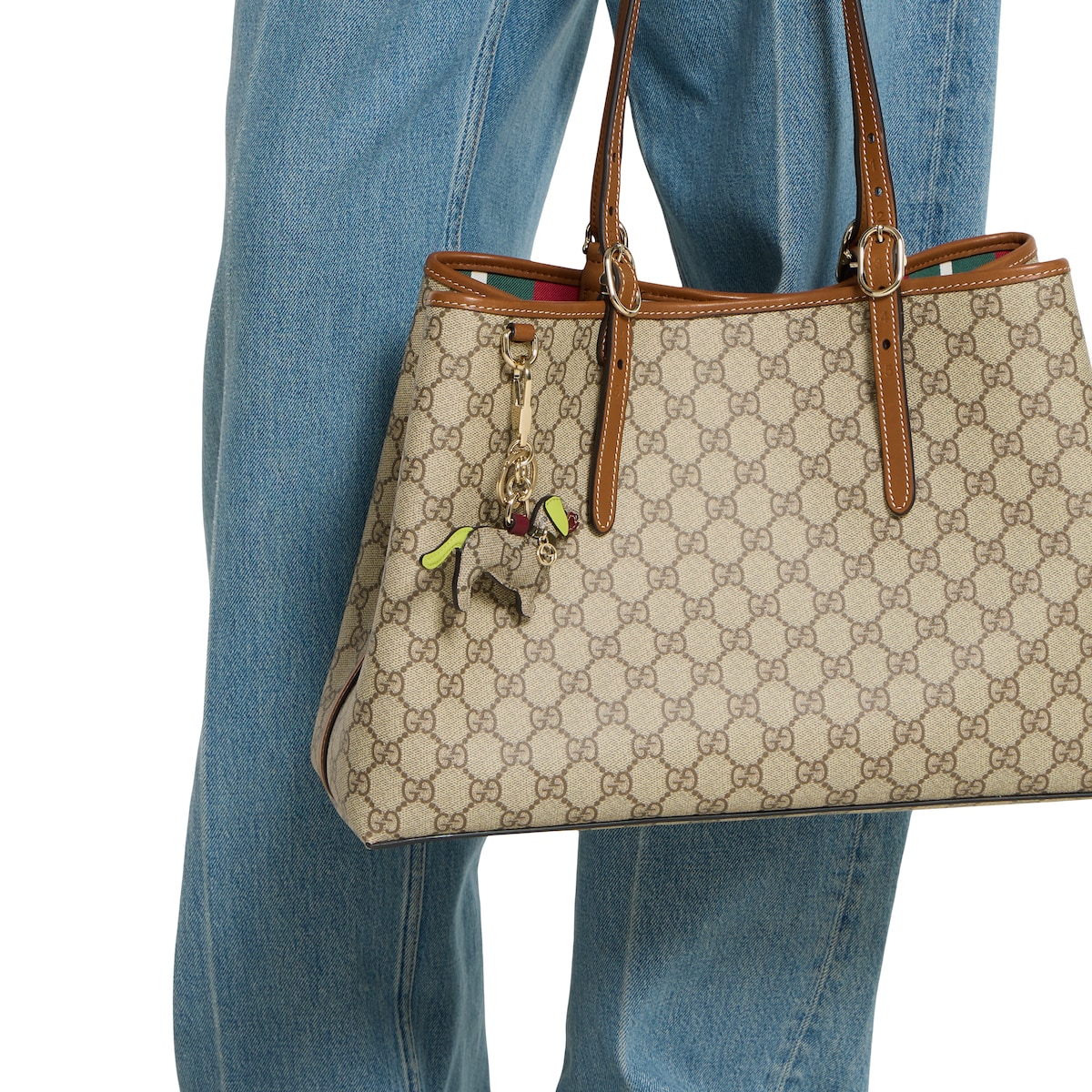 ドッグ シェイプ バッグ チャームベージュ＆ブラウン GG