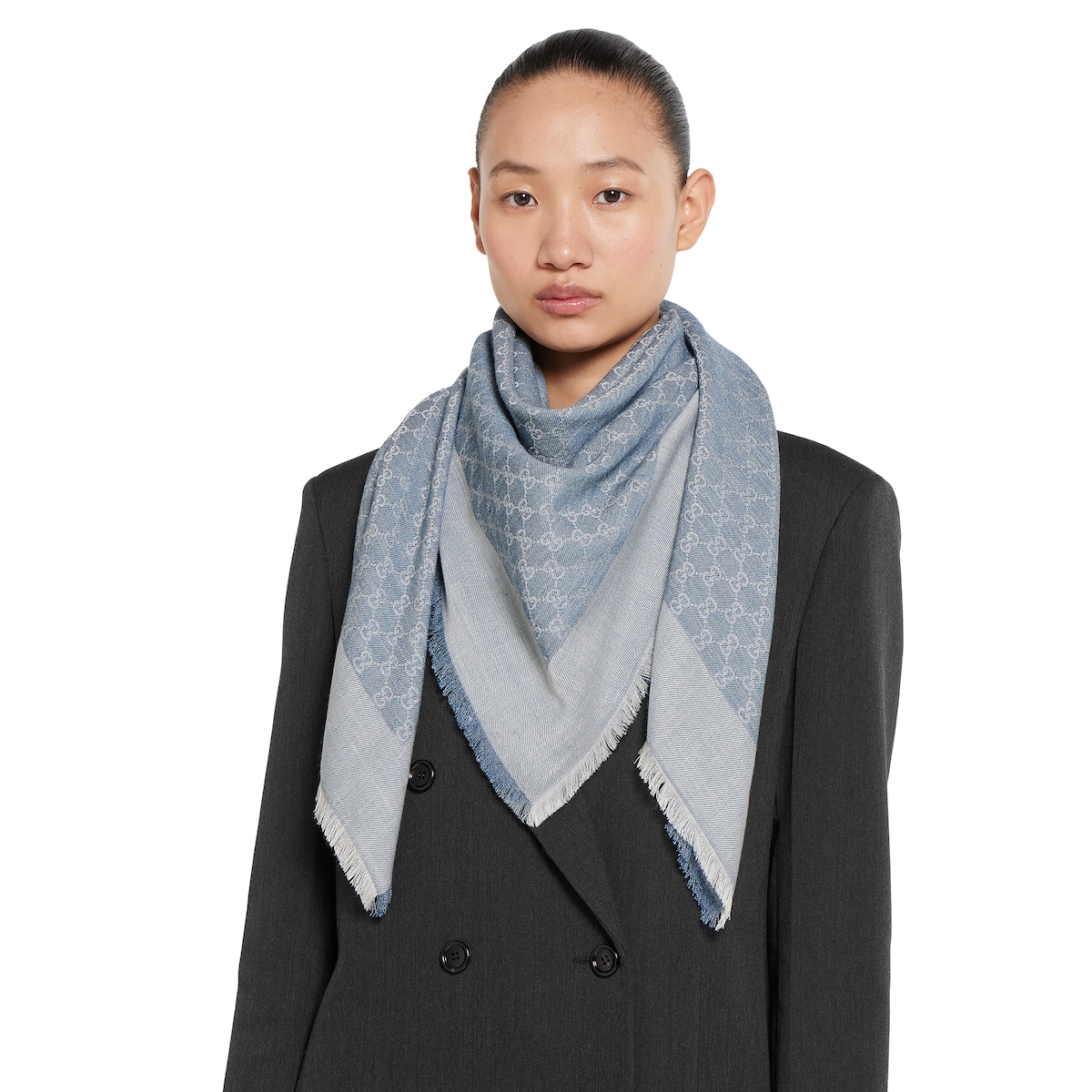 GG denim-effect shawl in light blue | GUCCI® SI