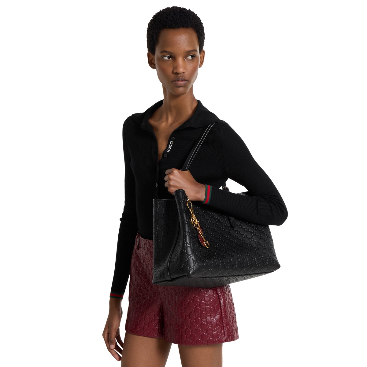 GGエンブレム〕ラージ トートバッグ ・ブラック GGレザー | GUCCI公式