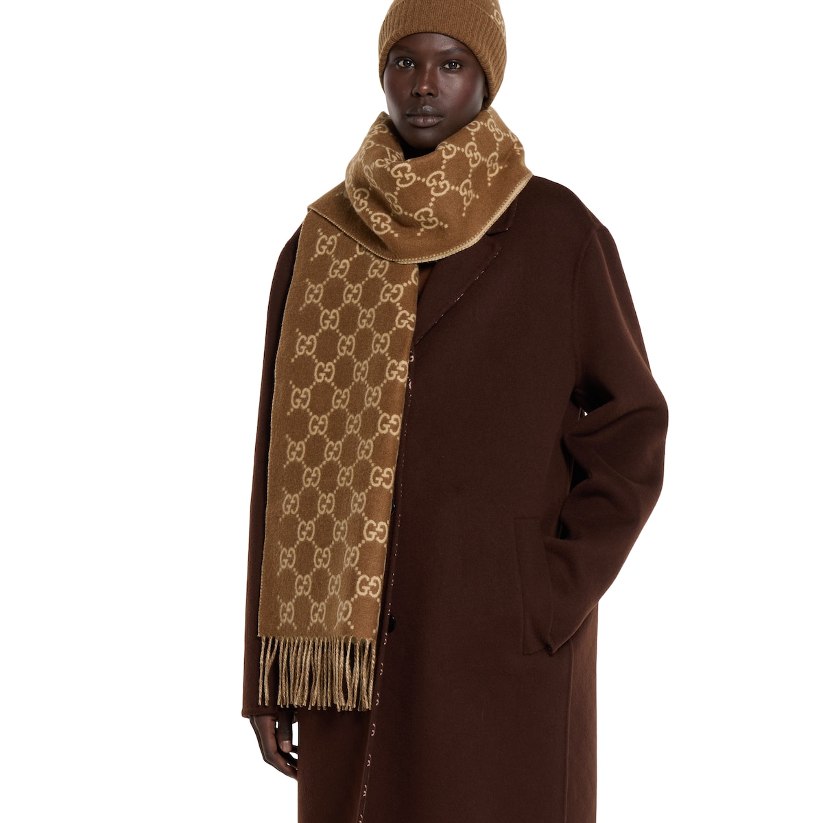 GG cashmere scarf in brown and beige | GUCCI® US