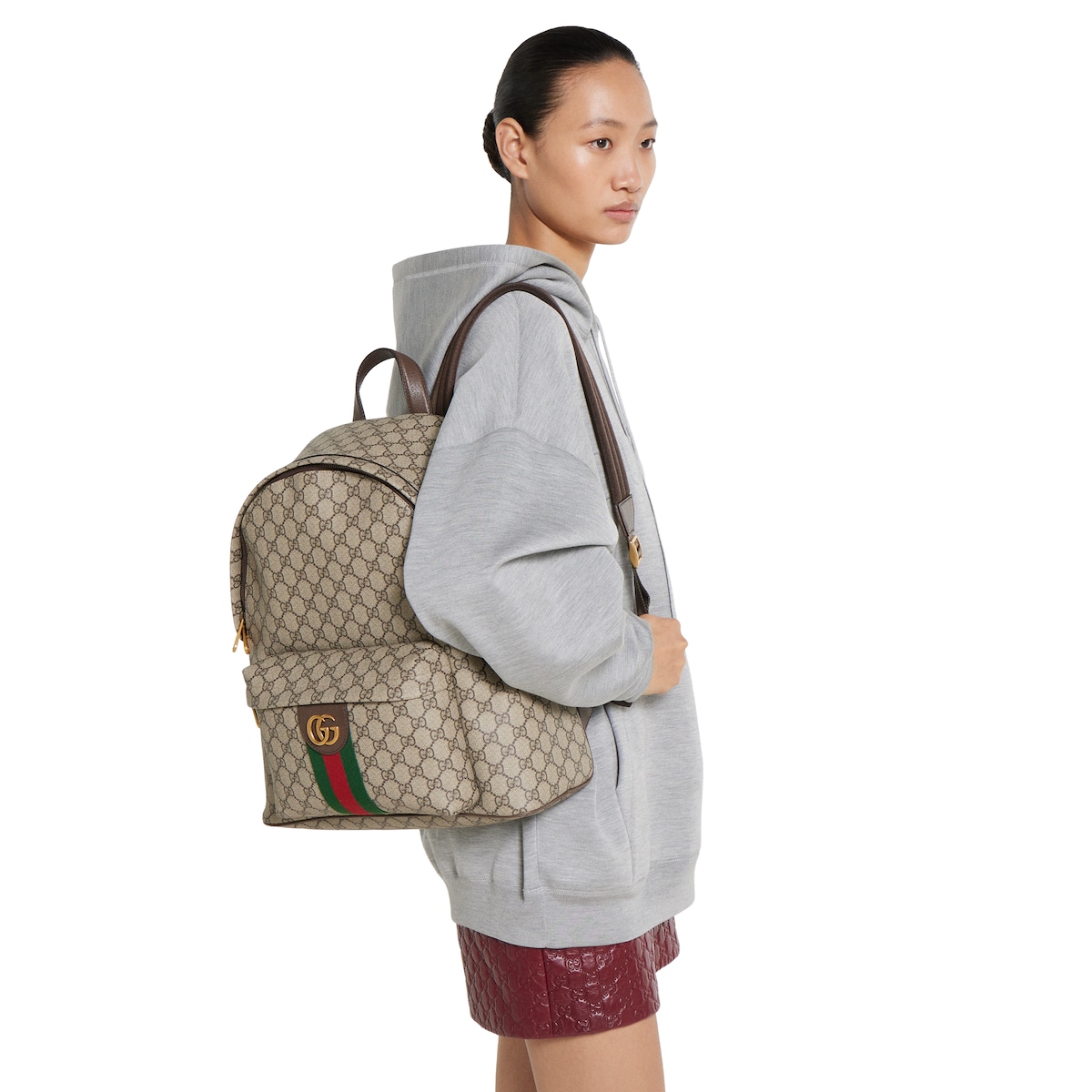 GUCCI 25S OPHIDIA MEDIUM BACKPACK 40 IN GREEN GRAY CALFSKIN