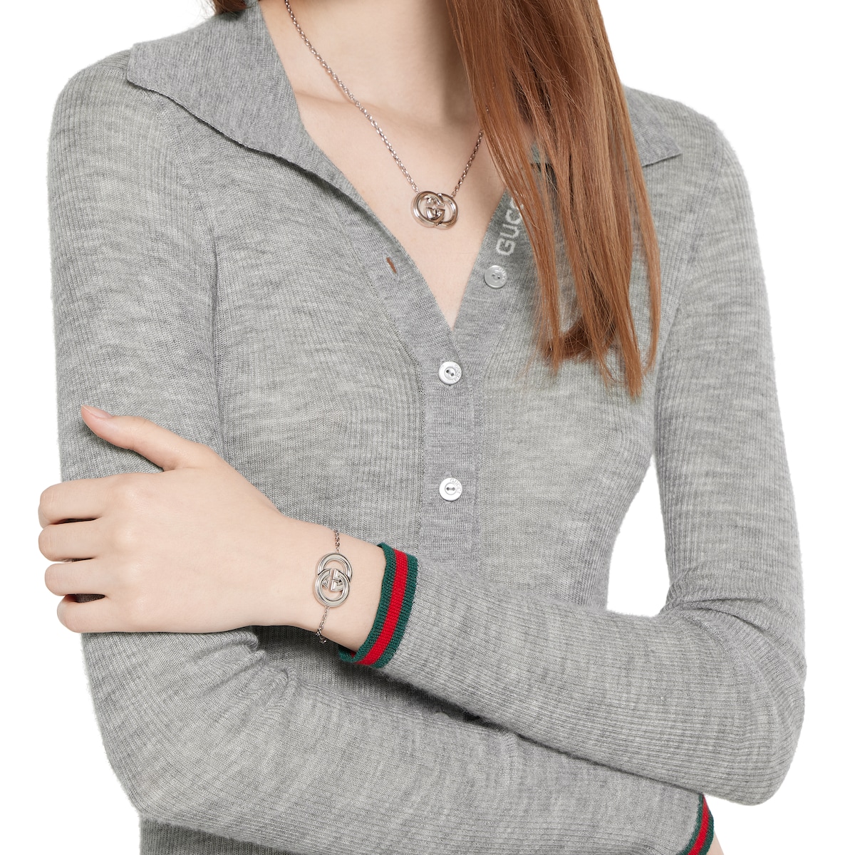 Gucci Interlocking bracelet in palladium-toned brass | GUCCI® US