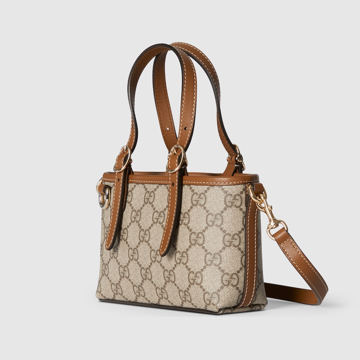 GGエンブレム〕ミニバッグ ・ベージュ＆ブラウン GG ファブリック