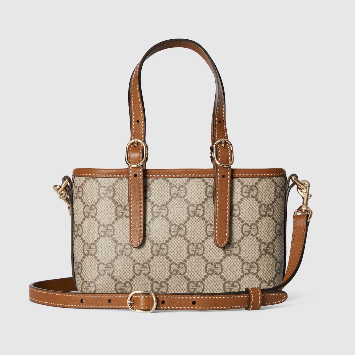 GG Emblem mini bag in beige and brown GG fabric - thumbnail 5