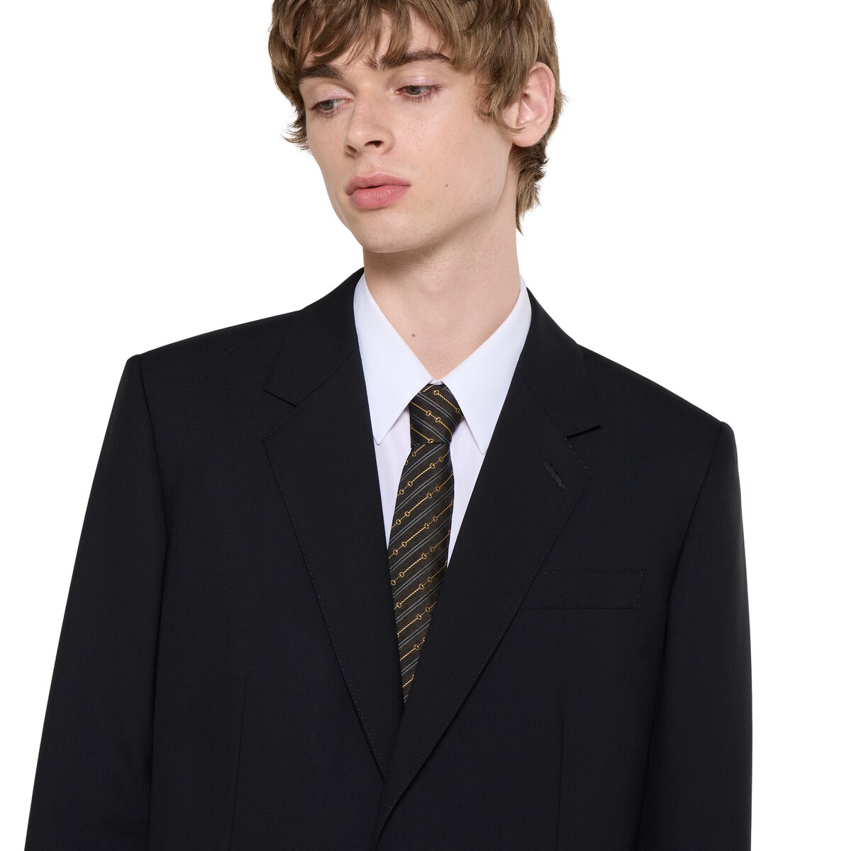 新品未使用 定価36300 gucci ホースビット シルクジャカード ネクタイ ホースビット シルクジャカード ネクタイ ・ブラック＆グレー