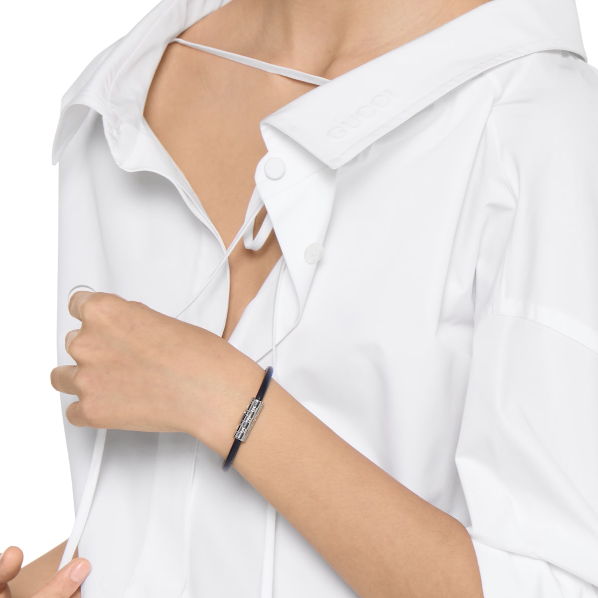 Bracelet with GG detail in black leather | GUCCI® US